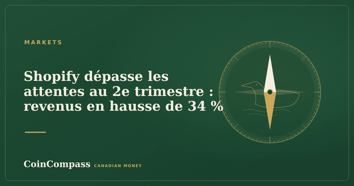 Shopify dépasse les attentes au 2e trimestre : revenus en hausse de 34 % — Markets · CoinCompass